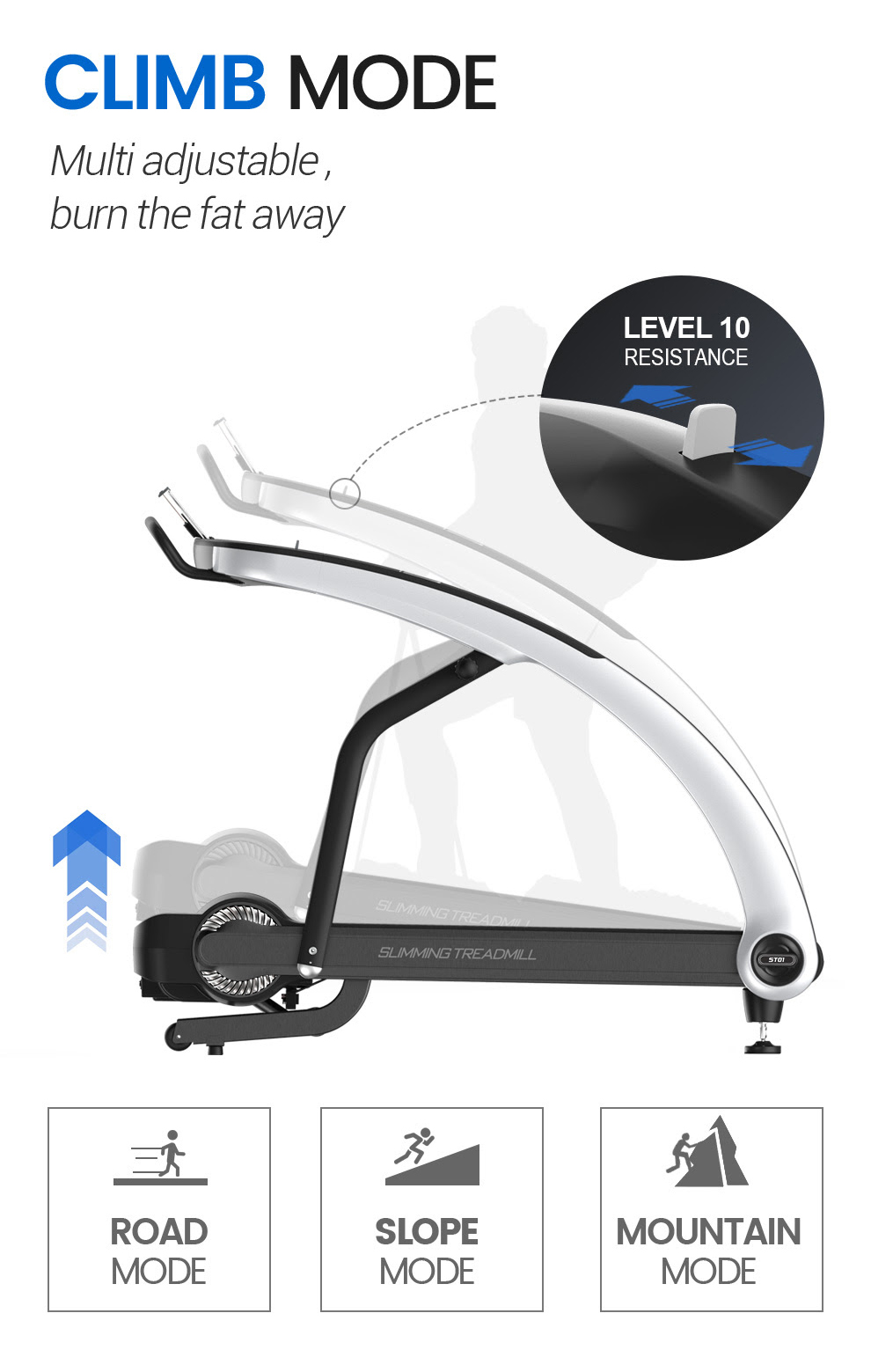 The MBF Fitness ST01A Treadmill - Climb Mode